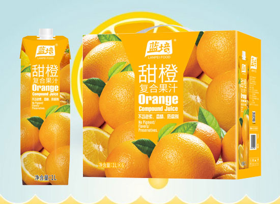 蓝培甜橙复合果汁饮料，甄选优质橙子，留住果汁新鲜口感