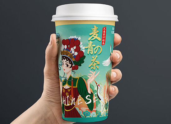 梦幻七色雪大麦青汁奶茶，包装设计十分吸睛，深受消费者喜爱