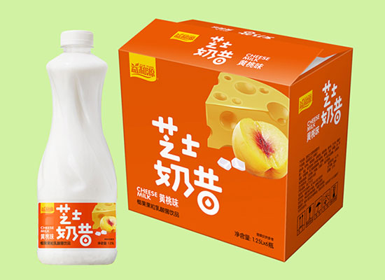 益和源黄桃味芝士奶昔，有满满椰果果粒的乳酸菌饮品