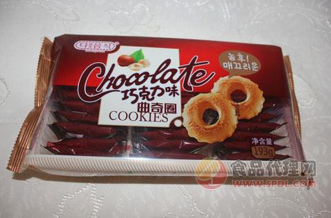 韩版巧克力味曲奇圈193克×24包