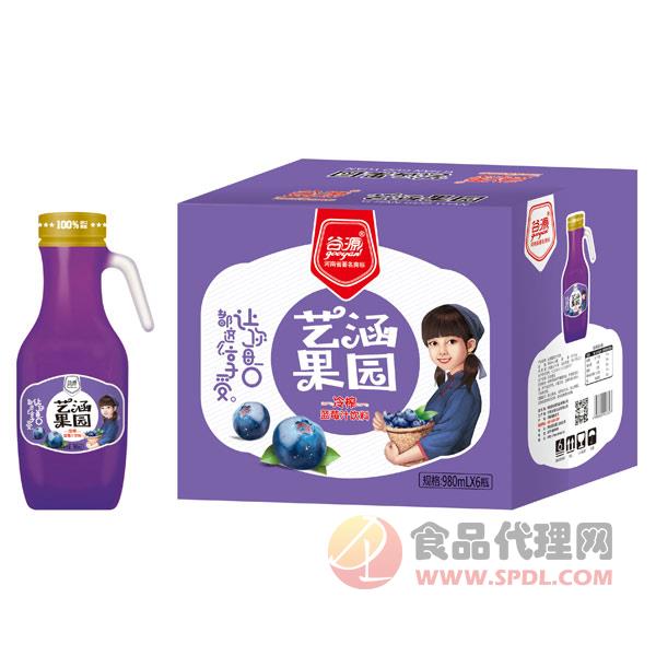 谷源艺涵果园冷榨蓝莓汁饮料980mlx6瓶