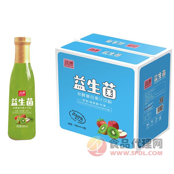 谷源益生菌发酵复合果汁饮料草莓+猕猴桃+苹果980mlx6瓶