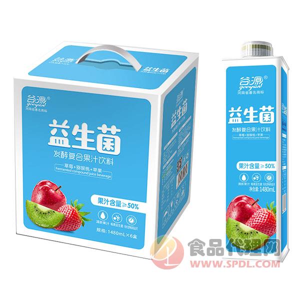 谷源益生菌发酵复合果汁饮料草莓+猕猴桃+苹果1480mlx6盒