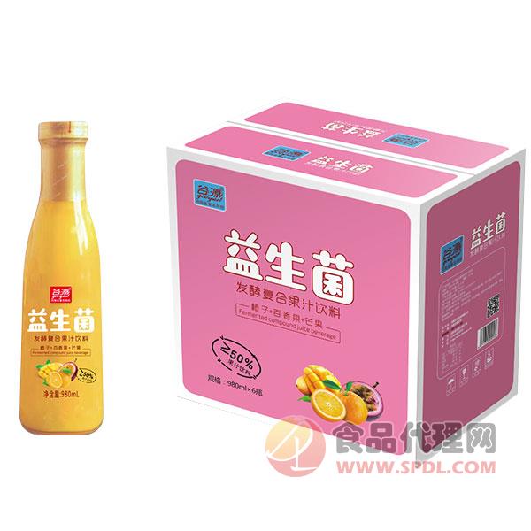 谷源益生菌发酵复合果汁饮料橙子+百香果+芒果980mlx6瓶