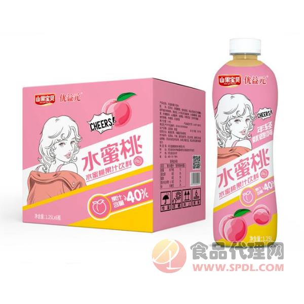 优益元水蜜桃果汁饮料1.25LX6瓶