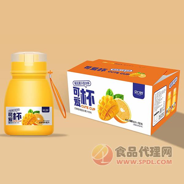 众口妙芒果甜橙复合果汁580mlx12瓶