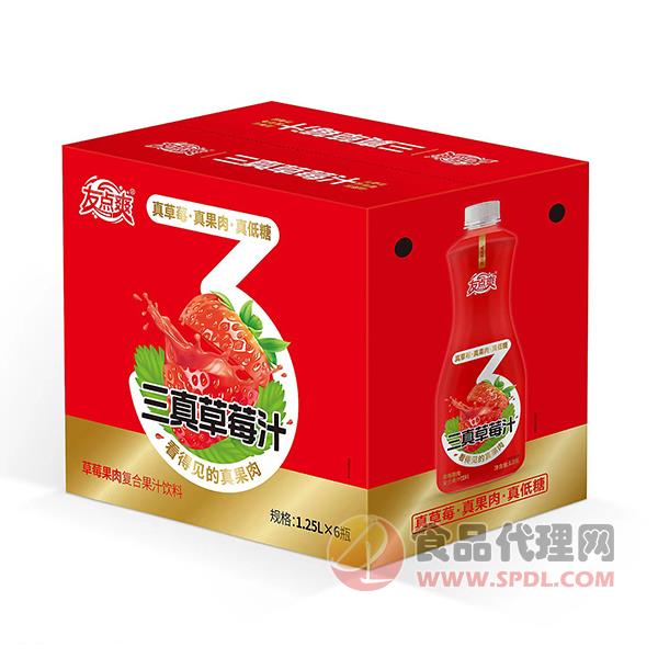 友点爽三真草莓汁饮料1.25Lx6瓶
