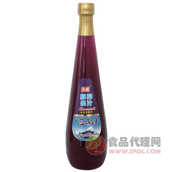 众晴 鲜榨野生蓝莓汁果汁饮料888ml