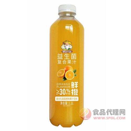 果园大叔鲜橙复合乳酸菌橙味果汁饮料1.1L